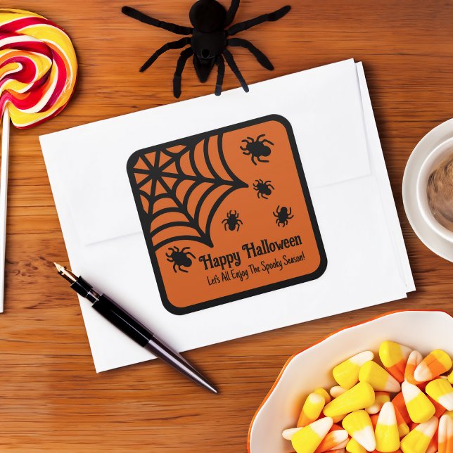Personalized Spiderweb Halloween Square Sticker (Creator Uploaded)