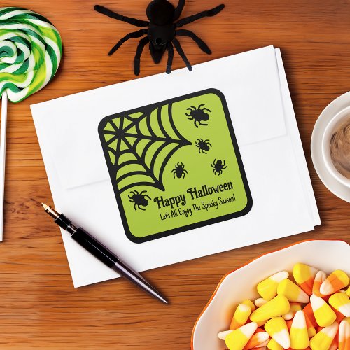 Personalized Spiderweb Halloween Square Sticker