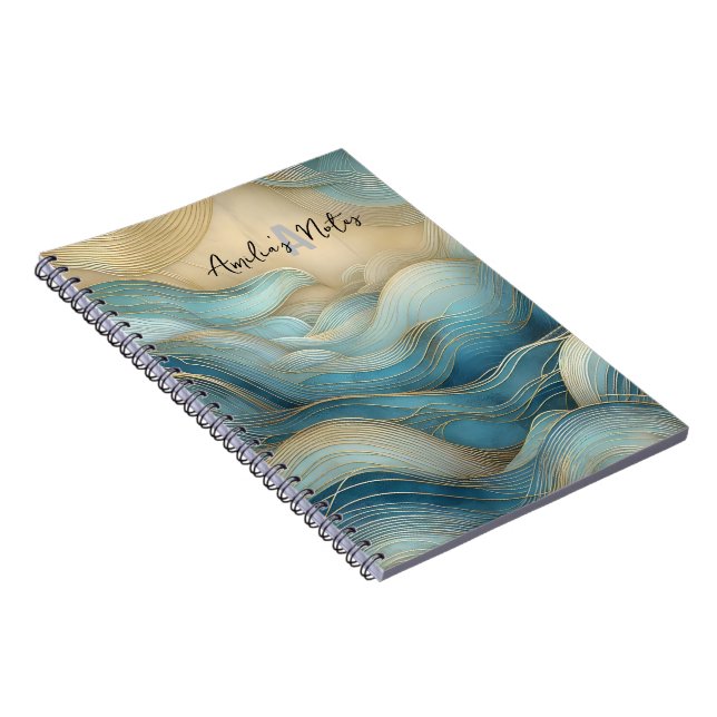 Personalized Spiral Notebook Abstract Ocean waves (Right Side)