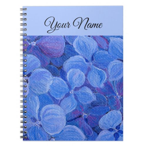 Personalized Spiral Notebook _ Blue Hydrangeas