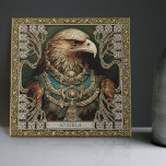Personalized Spirit Eagle Tribal Altarpiece Ceramic Tile<br><div class="desc">Behold the Spirit Eagle Ceramic Tile, an extraordinary embodiment of mystical charm and symmetrical harmony. This carefully crafted ceramic tile showcases a majestic eagle, bejeweled with tribal adornments, against a backdrop of rich dark green, brown, gold, and aquamarine hues. Embracing a unique blend of Happycore optimism and Carpet Punk's unconventional...</div>
