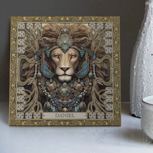 Personalized Spirit Lion Tribal Jewels Ceramic Tile