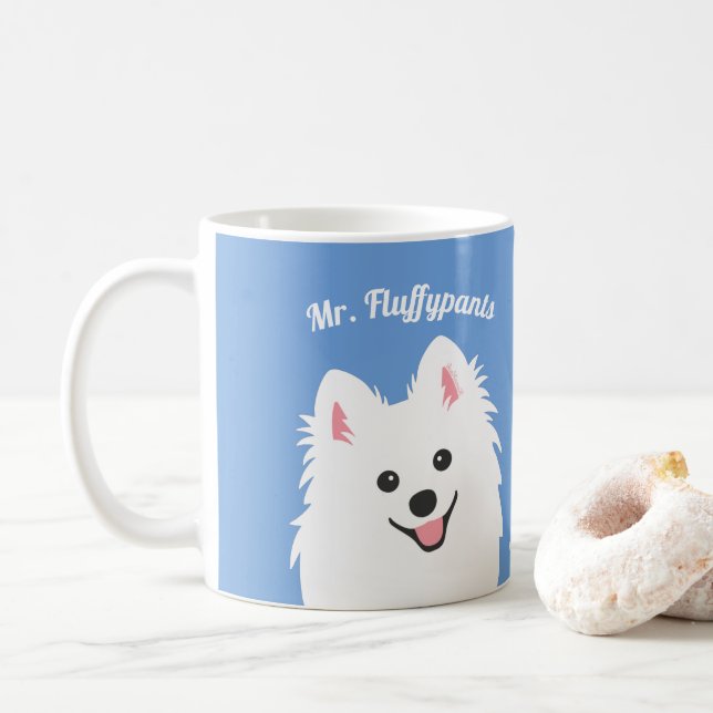 Personalized Spitz Dog, Samoyed, Eskimo Puppy Mug (With Donut)