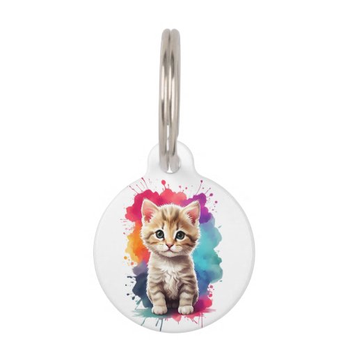 Personalized Splash Art Cute Kitten Splatter Paint Pet ID Tag