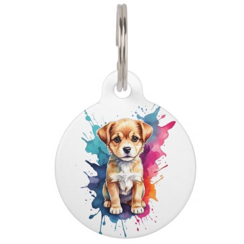 Personalized Splash Art Cute Puppy Splatter Paint  Pet ID Tag
