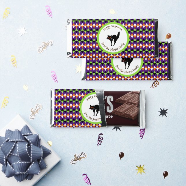 Personalized Spooky Cat Halloween Trick or Treat Hershey Bar Favors (Front)