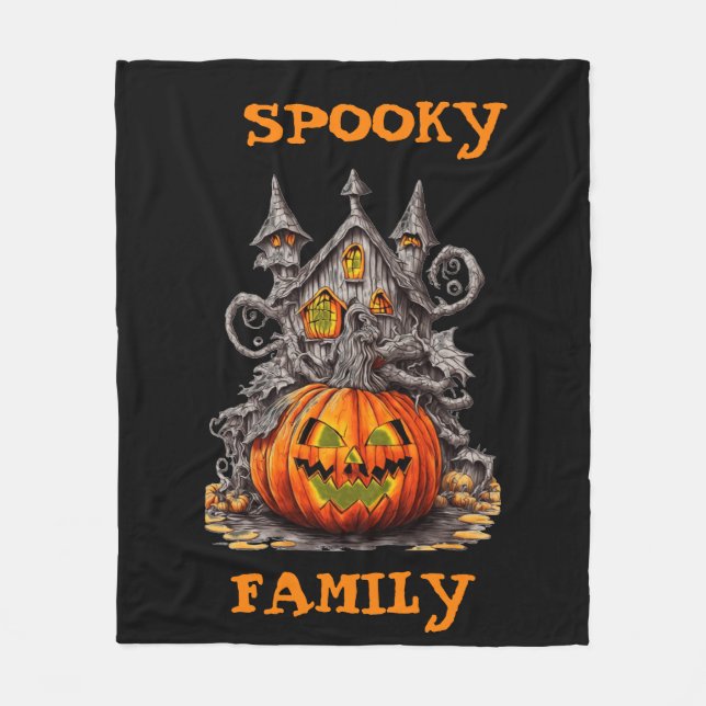 Personalized spooky family scary pumpkin Halloween Fleece Blanket (Front)