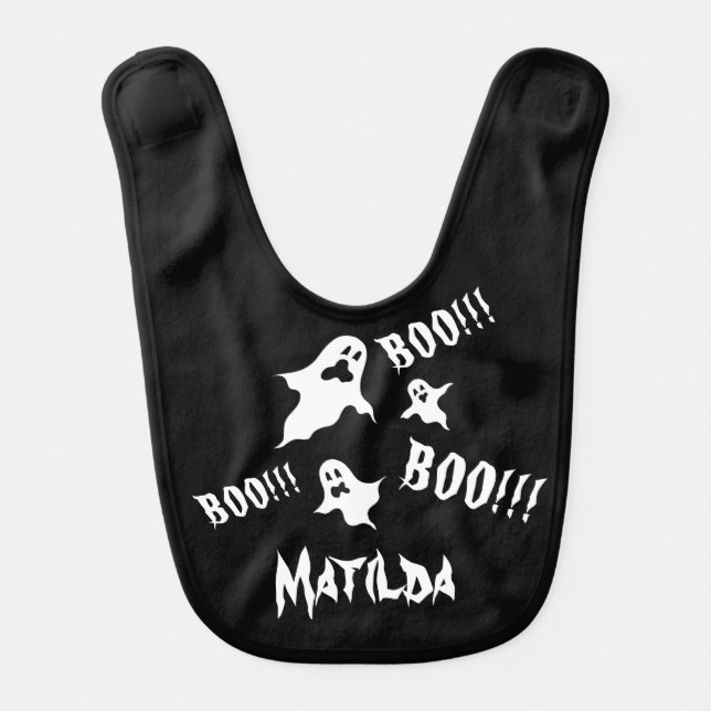 Personalized Spooky Halloween Ghosts Baby Bib (Front)