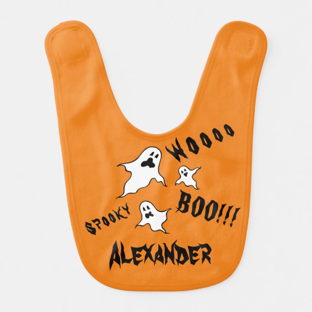 Personalized Spooky Halloween Ghosts Baby Bib (Front)