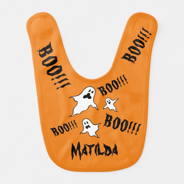 Personalized Spooky Halloween Ghosts Baby Bib (Front)