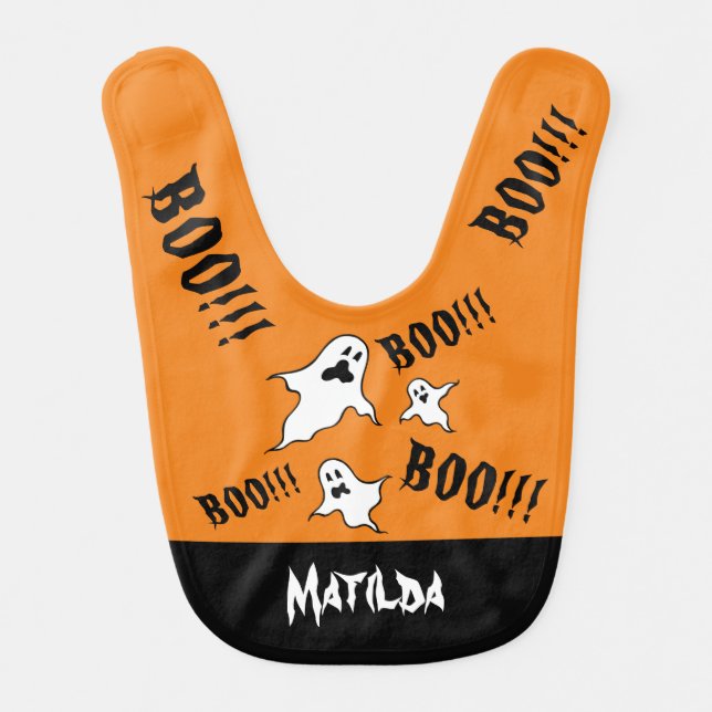 Personalized Spooky Halloween Ghosts Baby Bib (Front)