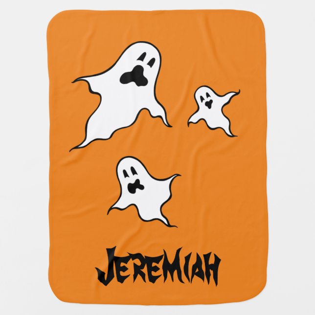 Personalized Spooky Halloween Ghosts Baby Blanket (Front)