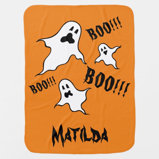 Personalized Spooky Halloween Ghosts Baby Blanket (Front)