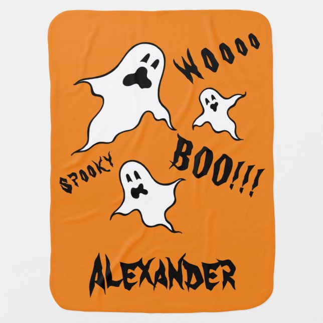 Personalized Spooky Halloween Ghosts Baby Blanket (Front)