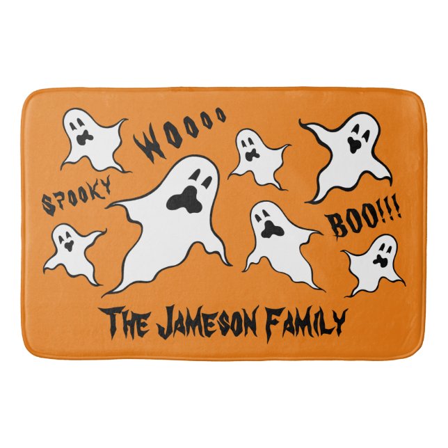 Personalized Spooky Halloween Ghosts Bath Mat (Front)
