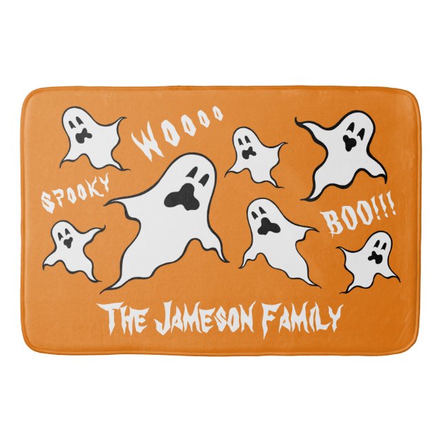 Personalized Spooky Halloween Ghosts Bath Mat (Front)