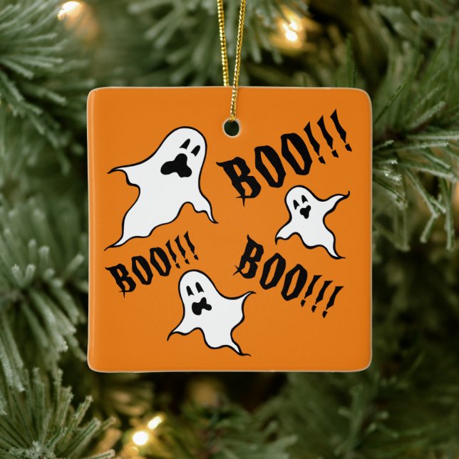 Personalized Spooky Halloween Ghosts Ceramic Ornament (Tree)