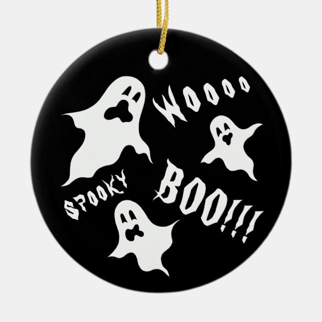 Personalized Spooky Halloween Ghosts Christmas Orn Ceramic Ornament (Front)
