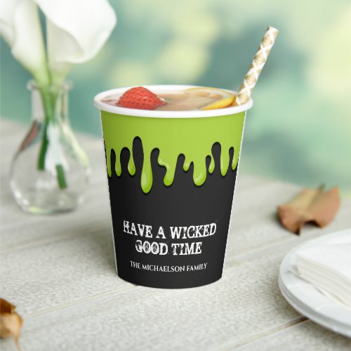 Personalized Spooky Halloween Green Drips Paper Cups