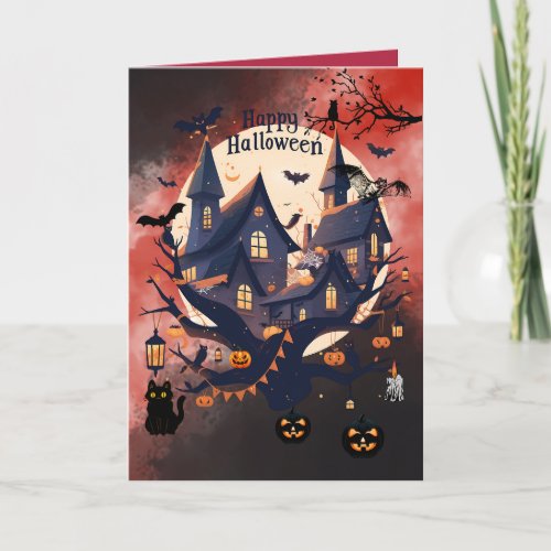 Personalized Spooky Halloween Haunted House Card