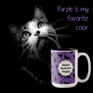 Personalized Spooky Purple Halloween Black Cats Two-Tone Coffee Mug