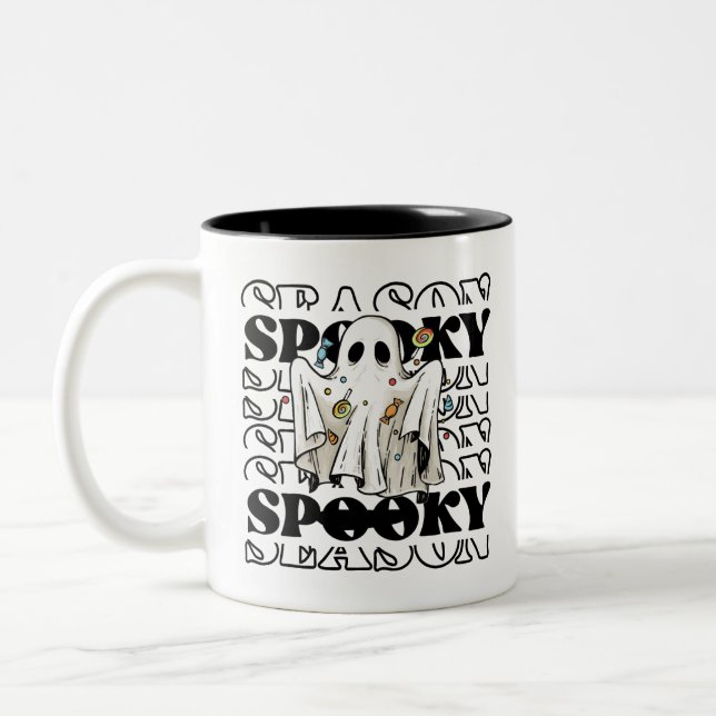PERSONALIZED SPOOKY SEASON Halloween Cute Ghost  Two-Tone Coffee Mug (Left)