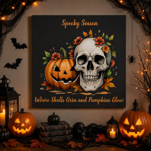 Personalized Spooky Season Skull & Pumpkin Poster