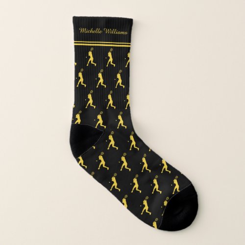 Personalized Sport Tennis Player Gold Silhouette Socks