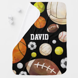 Personalized Sports Baby Boy Watercolor Balls Baby Blanket