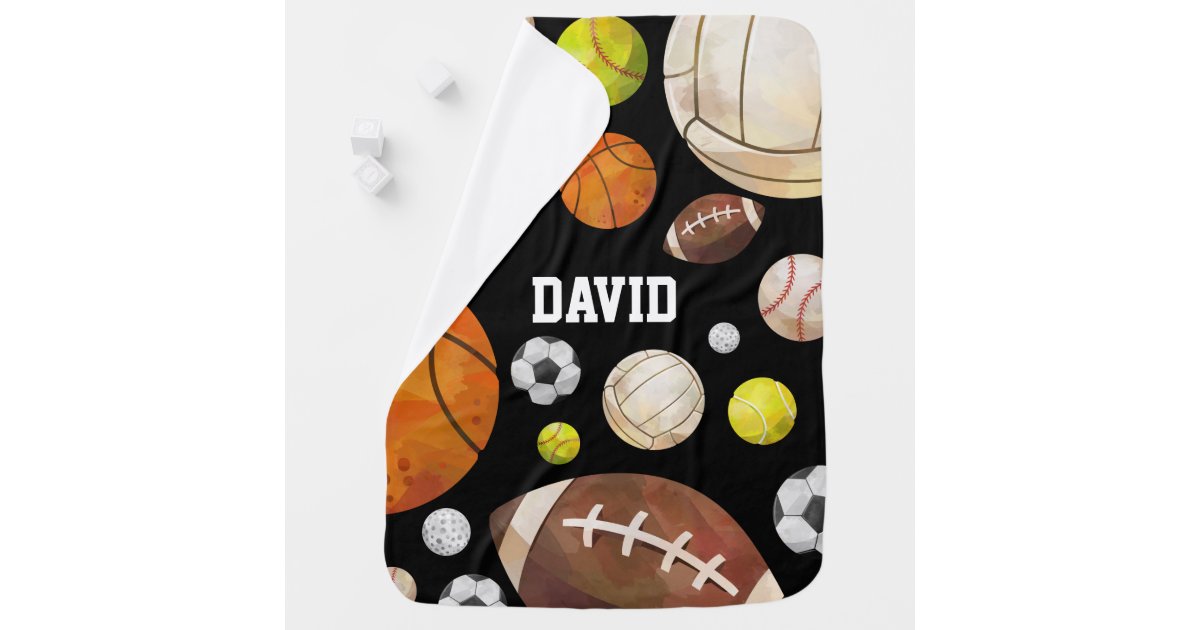 Personalized Sports Baby Boy Watercolor Balls Baby Blanket Zazzle