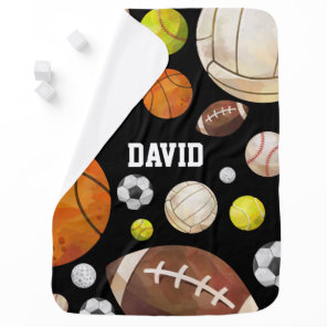 Personalized Sports Baby Boy Watercolor Balls Blanket