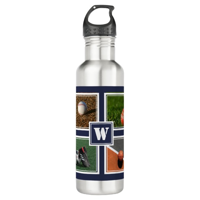 Personalized SPORTS BALLS Custom Template Blue Stainless Steel Water Bottle (Front)