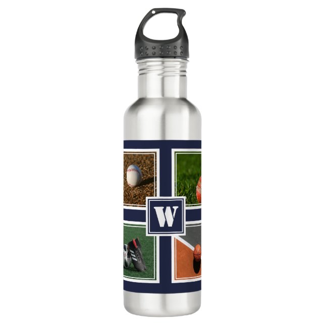 Personalized SPORTS BALLS Custom Template Blue Stainless Steel Water Bottle (Front)