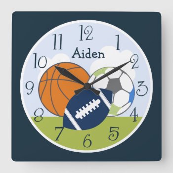 Personalized Sports Balls Kids Clock by Personalizedbydiane at Zazzle
