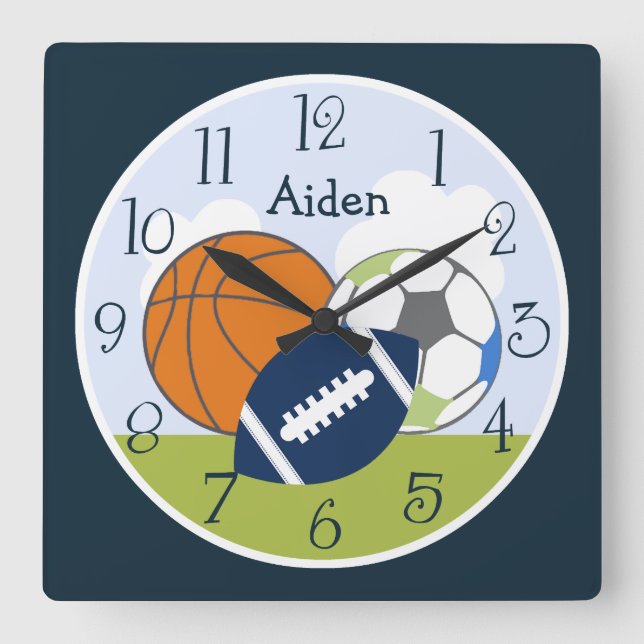 Personalized Sports Balls Kids Clock (Front)