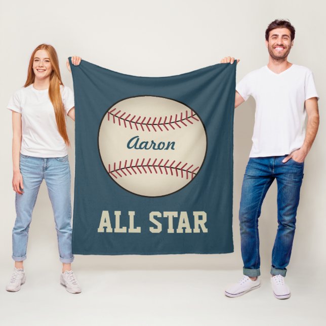 Personalized Sports Blue Baseball Blanket Gift (In Situ)
