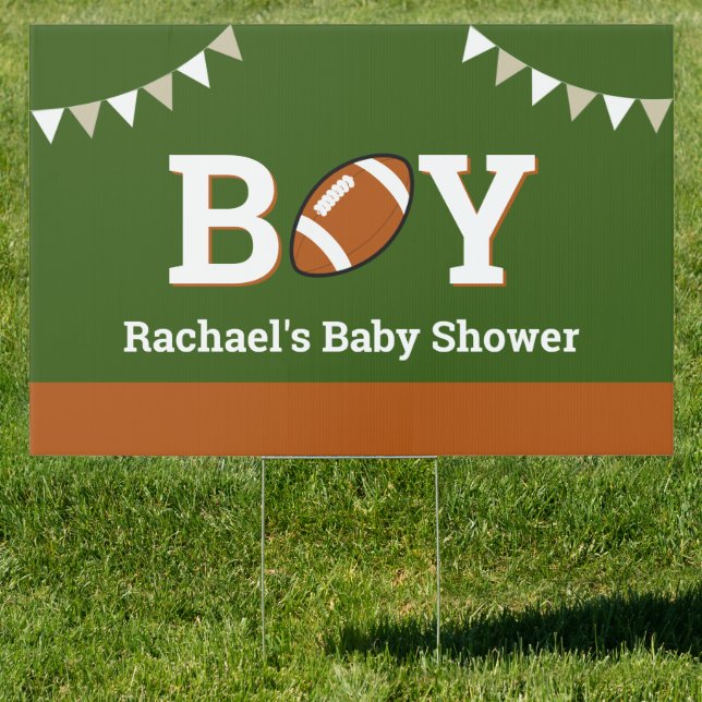 Personalized Sports Boy Football Baby Shower Sign (Insitu)