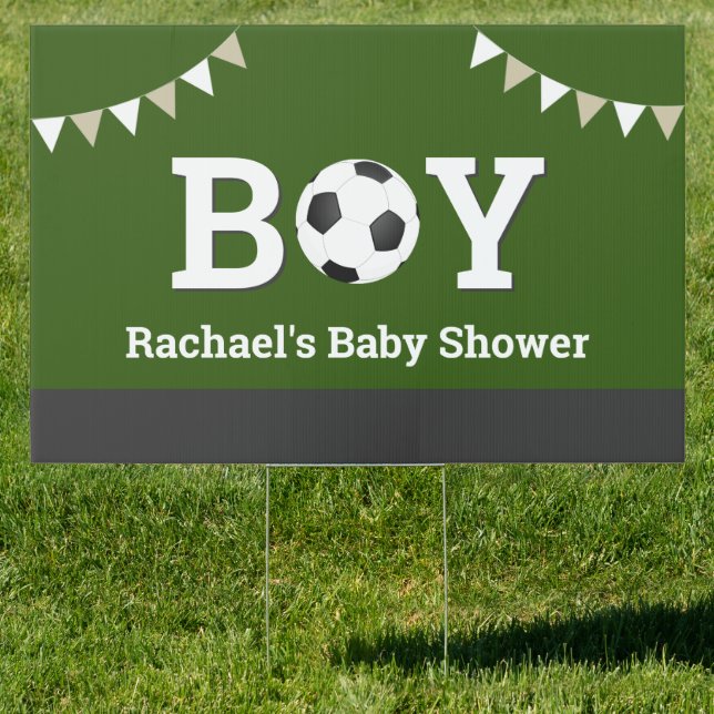 Personalized Sports Boy Soccer Baby Shower Sign (Insitu)