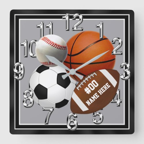 Personalized Sports Decor for Toddler Room Sports Square Wall Clock