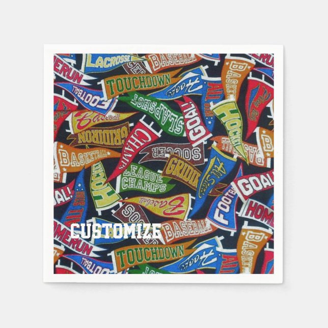 Personalized Sports Fan Pennant Pattern Napkins (Front)