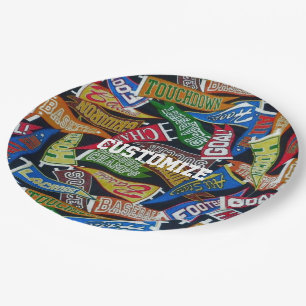 Personalized Sports Fan Pennant Pattern Paper Plates