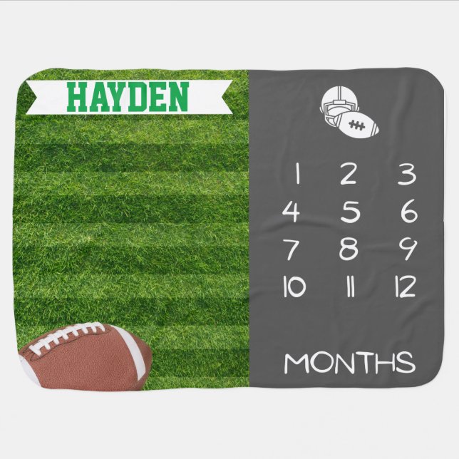 Personalized sports football baby milestone blanke baby blanket (Horizontal)