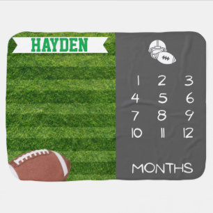 Personalized sports football baby milestone blanke blanket