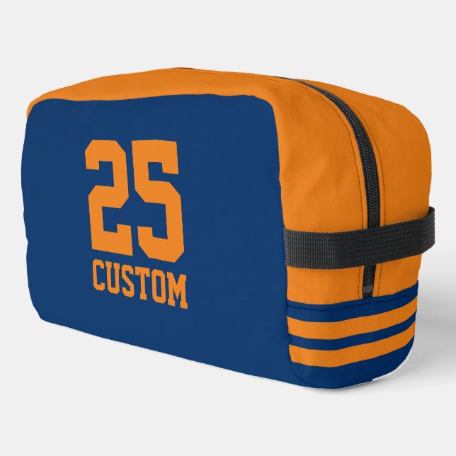 Personalized sports jersey number athletic stripes dopp kit (Left Corner)