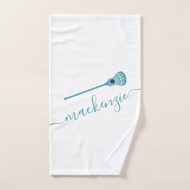 Personalized Sports Name Teal Blue Lacrosse Hand Towel (Hand Towel)