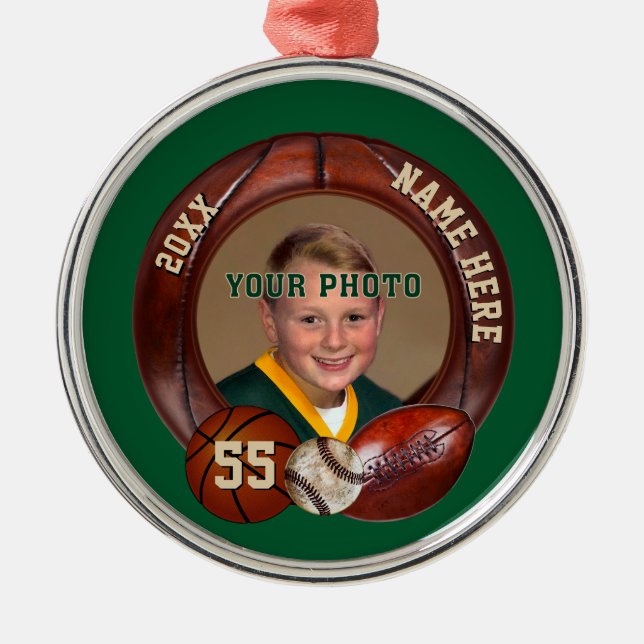Personalized Sports Ornaments Your PHOTO, TEXT (Front)