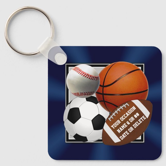Personalized Sports Party Favors, Delete any Ball Keychain (Front)