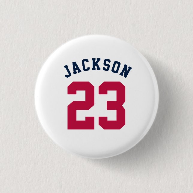 Personalized Sports Team Jersey Number Name Button (Front)