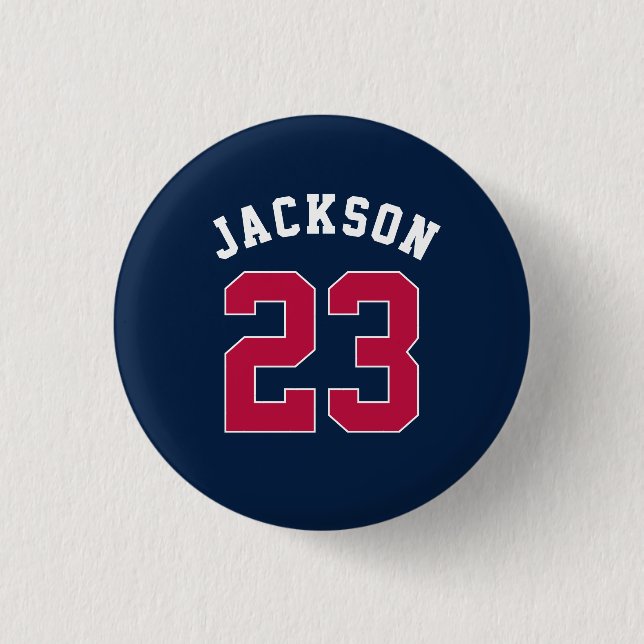 Personalized Sports Team Jersey Number Name Button (Front)
