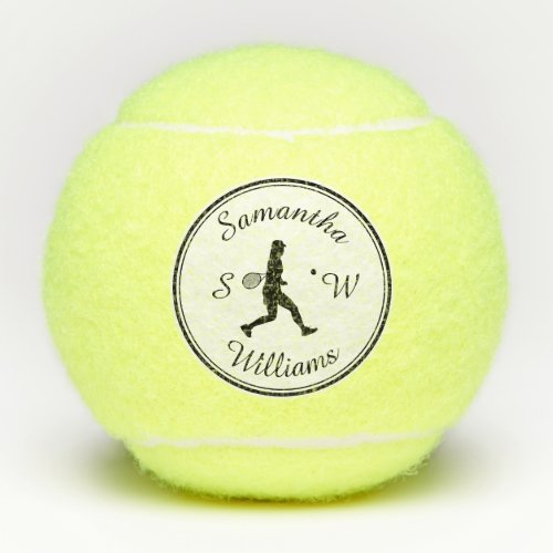 Personalized Sports Tennis Player Black Silhouette Tennis Balls